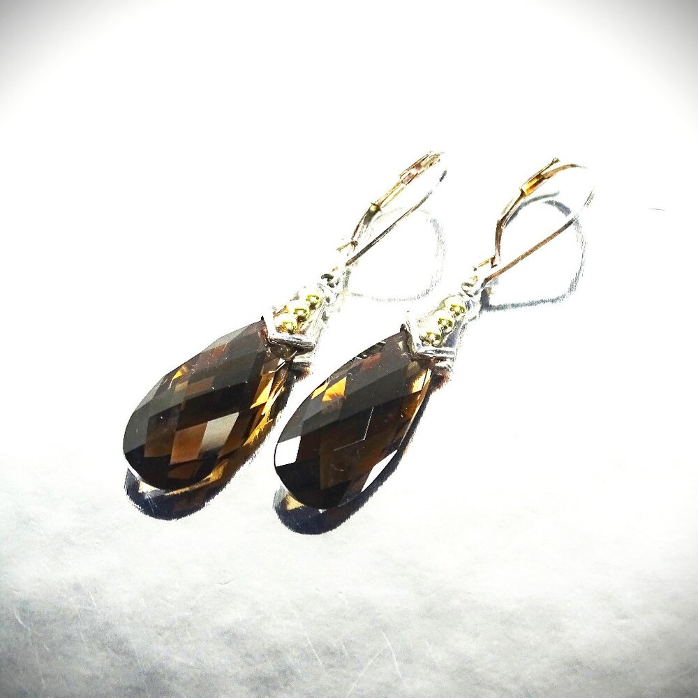 LAGOS Sterling Silver 18K Gold Prism Smoky Quartz 20mmx9mm Teardrop Earrings